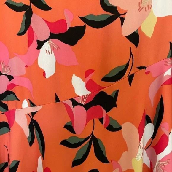Liz Claiborne Floral Midi Skirt Coral Pink Tropical Print A-Line Size 12 - Picture 6 of 6